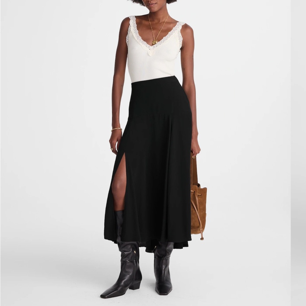 Madewell | Circle Midi Skirt in Crêpe de Chine | Black size 12